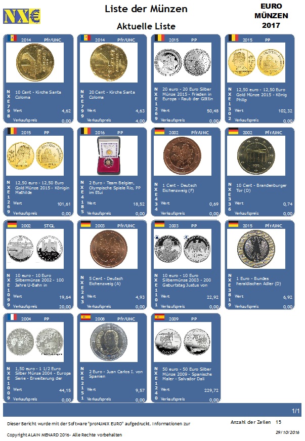 Monnaies Euro - Impression des miniatures