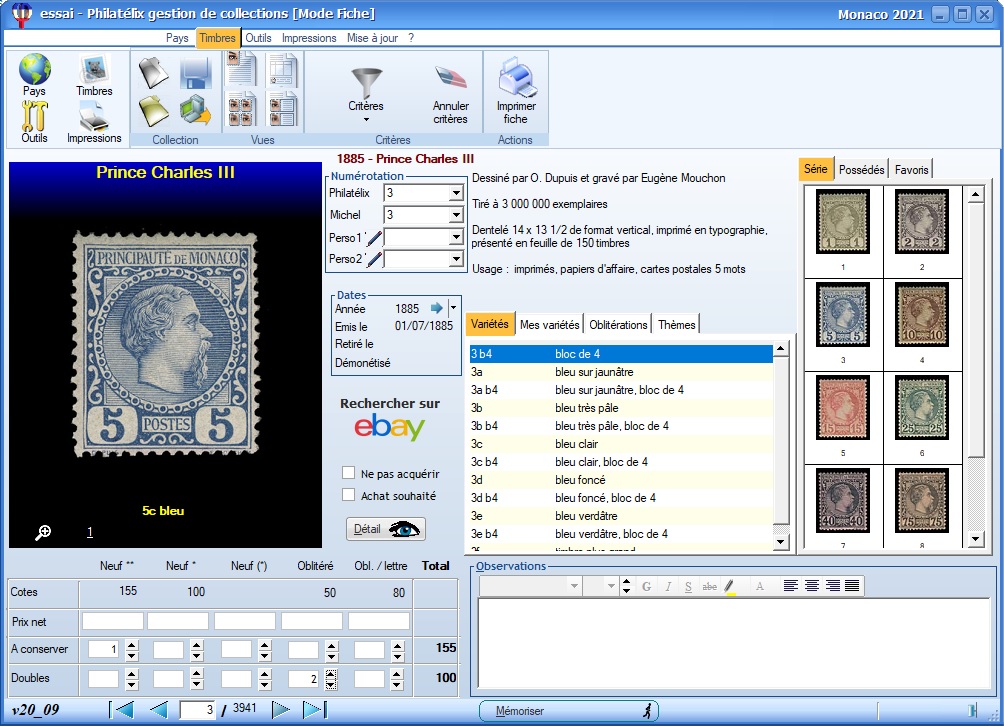 Gestion de collection des timbres de Monaco