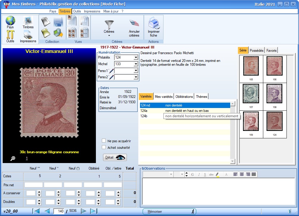 Gestion de collection des timbres d'Italie